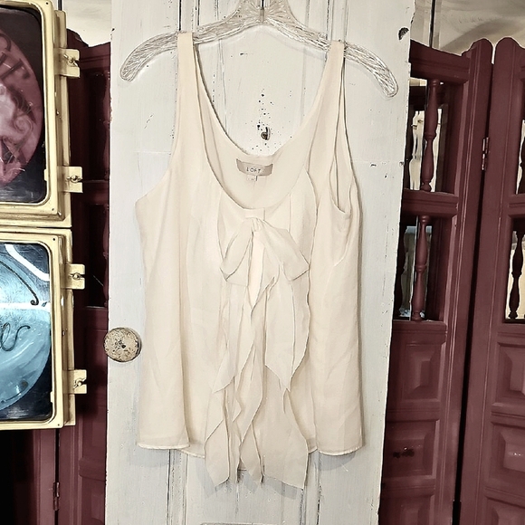 NWT Loft Womens Off-White Sleeveless Poly Scoop Bow Tie Neck Blouse Size L - Picture 1 of 5
